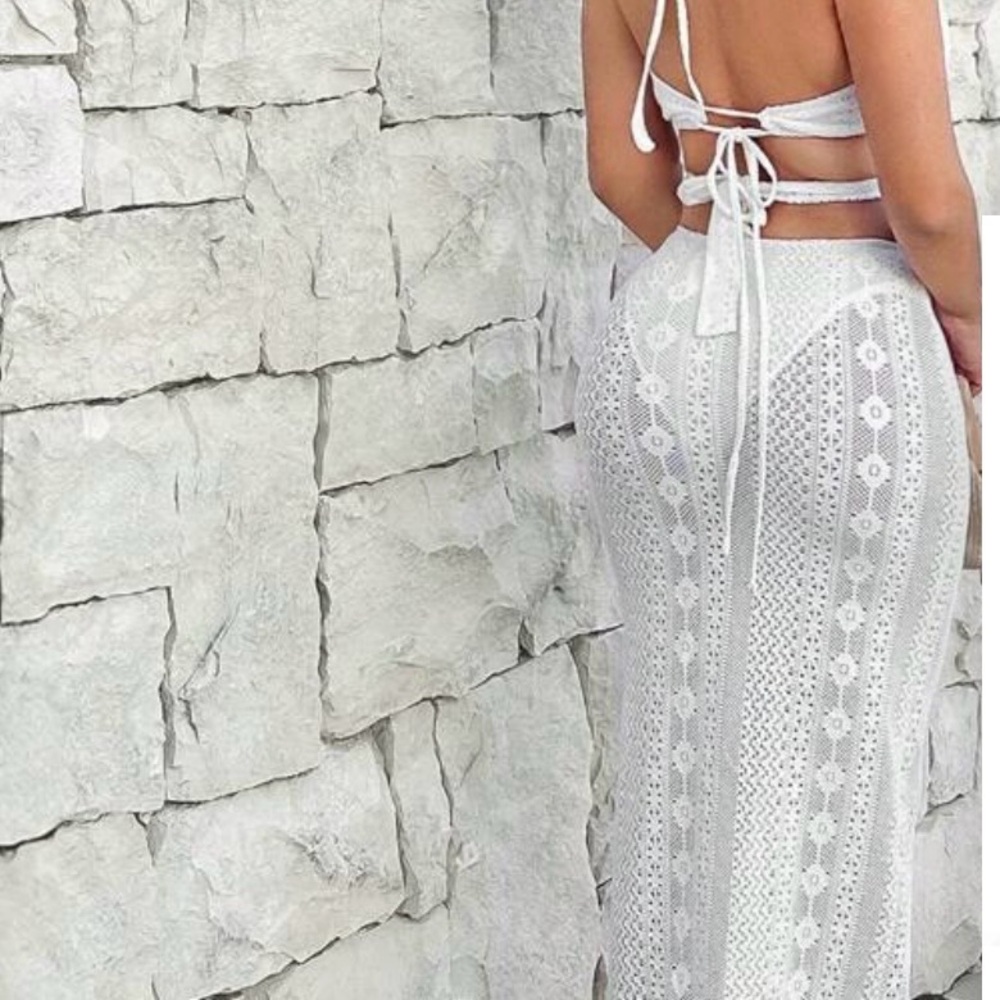 White Crochet Halter Maxi Dress - Picture 2 of 4